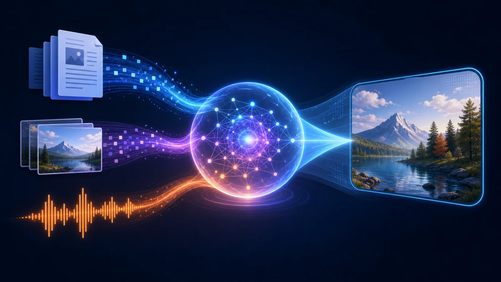 多模态 AI 同时理解文字、图片与声音的图解